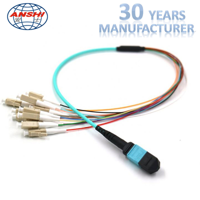 Noyau de fibre optique à plusieurs modes de fonctionnement de la sortance 12 de connecteur de Mpo de corde de correction de MPO OM3