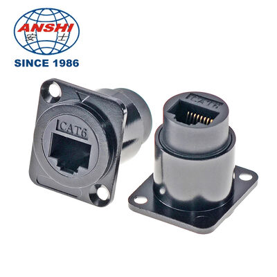 D-Series RJ45 Cat6 Female Connector, Panel Mount Circular Ethernet Network Extension Socket